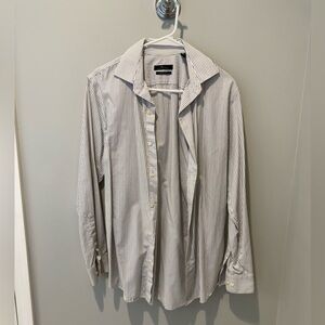 Marc Anthony White and Gray Striped Casual Shirt